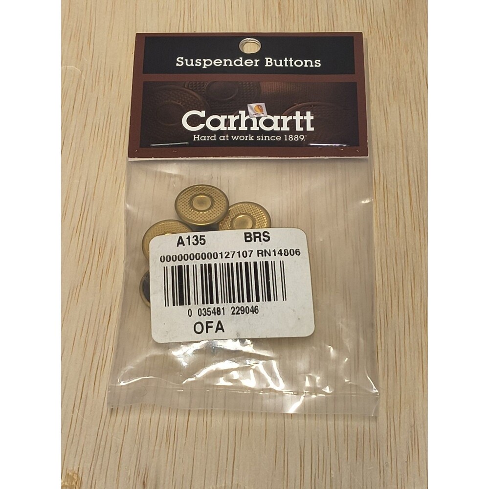 Carhartt Suspender Buttons A135 BRS Brass Finish Hammer On Tack Buttons RN NOS